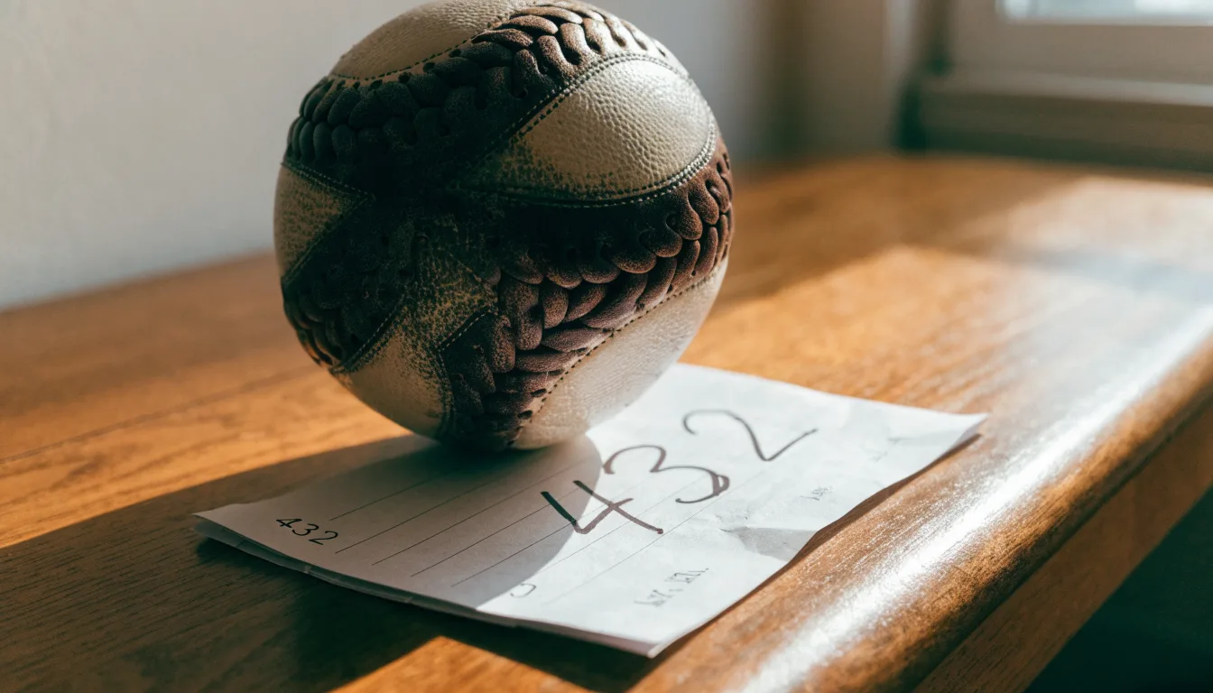 Un pallone da calcio appoggiato su una schedina bianca su un tavolo di legno, alla luce del giorno