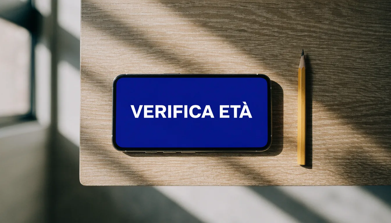 Un foglio di concessione in carta con un timbro rosso, appoggiato su una scrivania di legno accanto a una penna