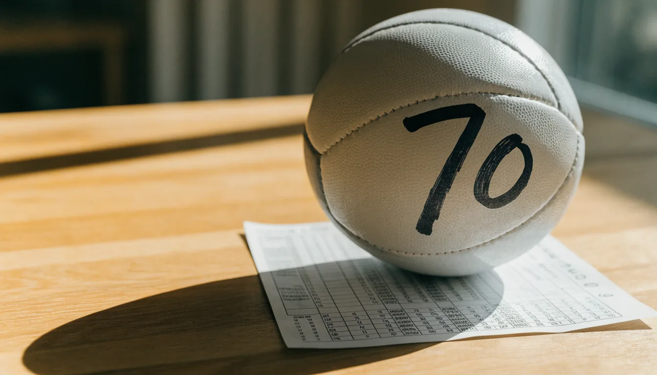 Un pallone da calcio appoggiato su una schedina bianca su un tavolo di legno, alla luce del giorno