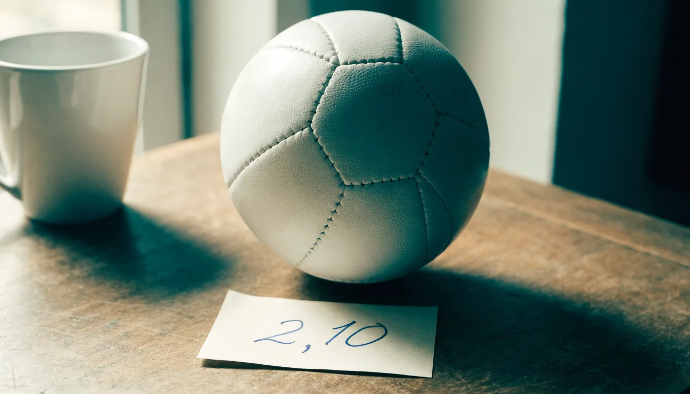 Un pallone da calcio appoggiato su una schedina bianca su un tavolo di legno, alla luce del giorno