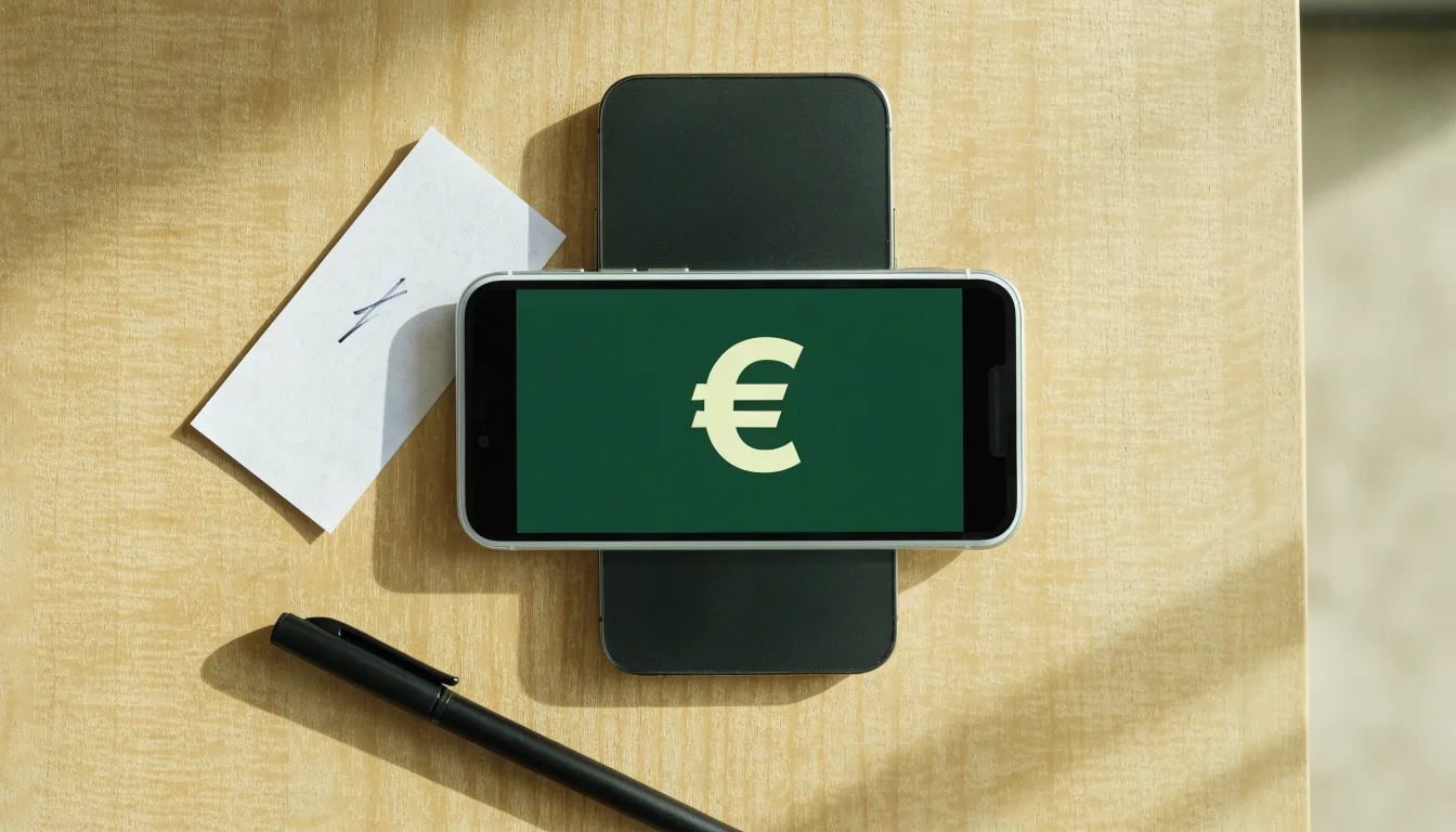 Un foglio di concessione in carta con un timbro rosso, appoggiato su una scrivania di legno accanto a una penna